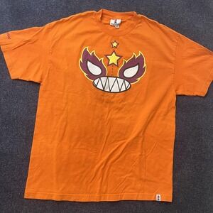 Kidrobot Shirt Mens XL Orange Flame Face Star Graphic Logo Tee T-Shirt